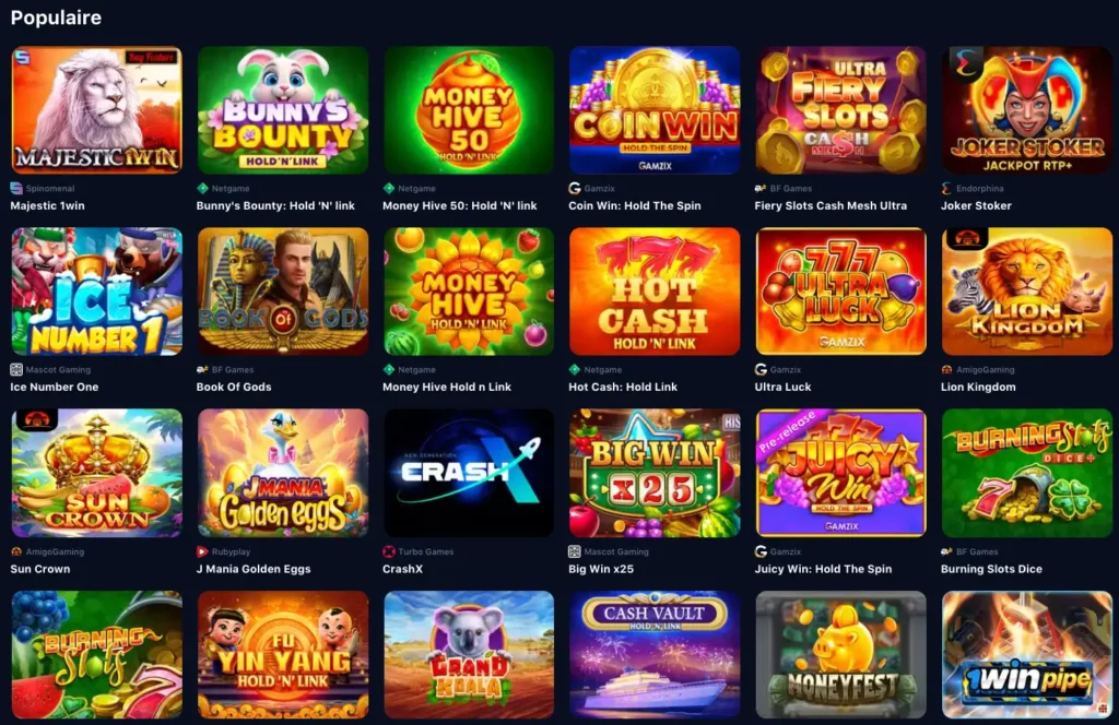 La sélection de jeux sur 1win Casino Maroc