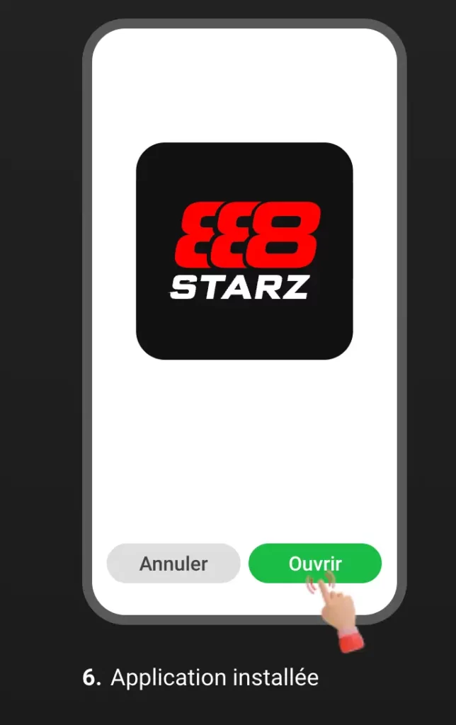L'application mobile 888starz a été installée avec succès sur l'appareil Android.