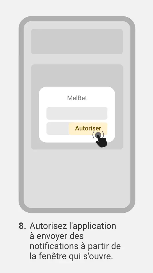 Écran de demande d'autorisation pour les notifications MelBet iOS.