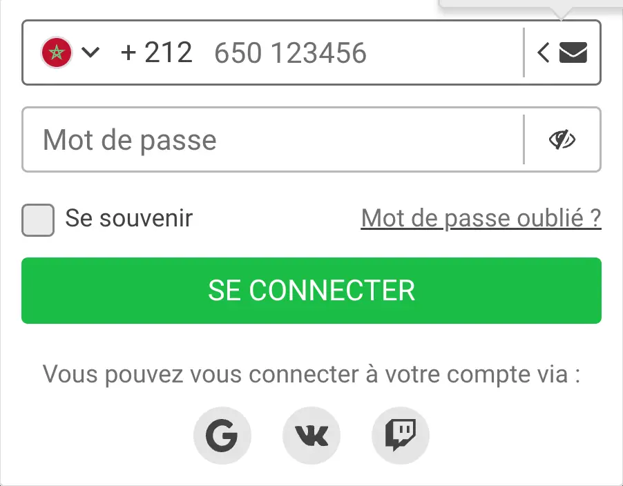 Le formulaire de connexion, ou le login 888Starz en utilisant le numéro de téléphone, pour les joueurs marocains.