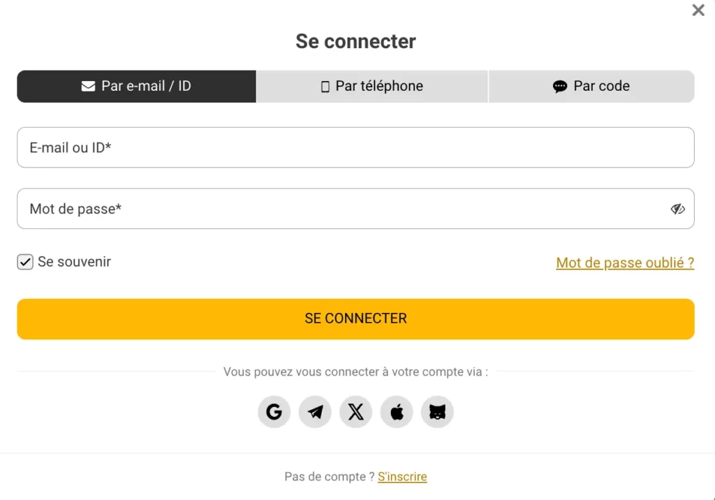 Formulaire de connexion Melbet en arabe/français affichant les options de connexion par e-mail, téléphone et réseaux sociaux.