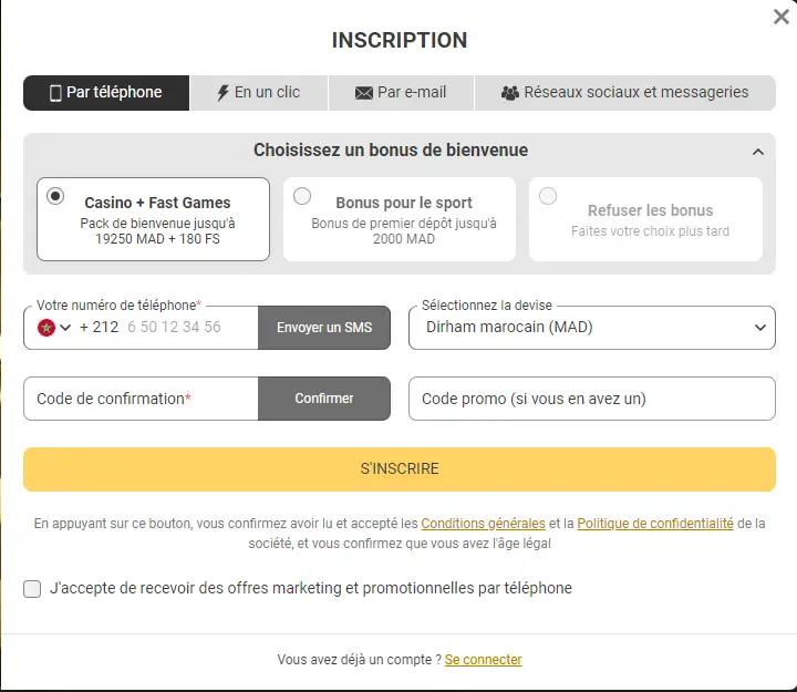 Formulaire d'inscription Melbet proposant différentes options pour s'inscrire par e-mail, par téléphone et via les réseaux sociaux