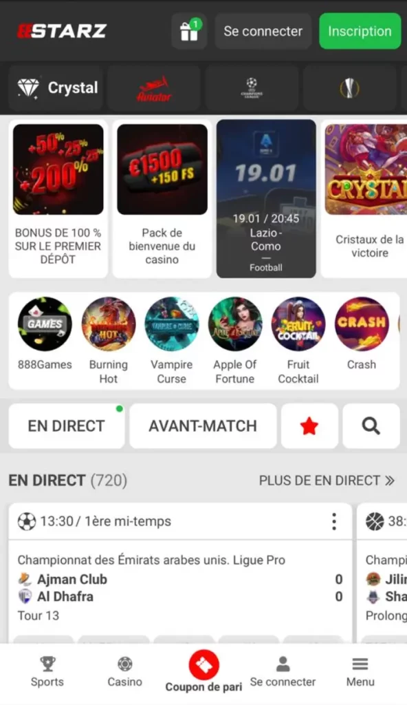 Interface de la version mobile de 888starz affichée sur le navigateur d'un smartphone pour les joueurs marocains.