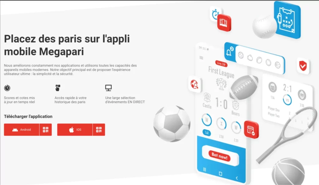 Téléchargement de l'application Casino en ligne Megapari Maroc pour Android et iOS, offrant des jeux mobiles et des dépôts sécurisés.
