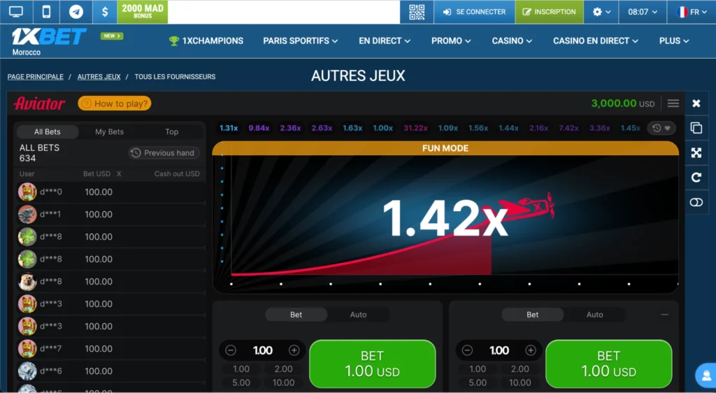 Le jeu de crash Aviator proposé par 1xBet est un jeu de casino en ligne marocain avec des multiplicateurs en direct.
