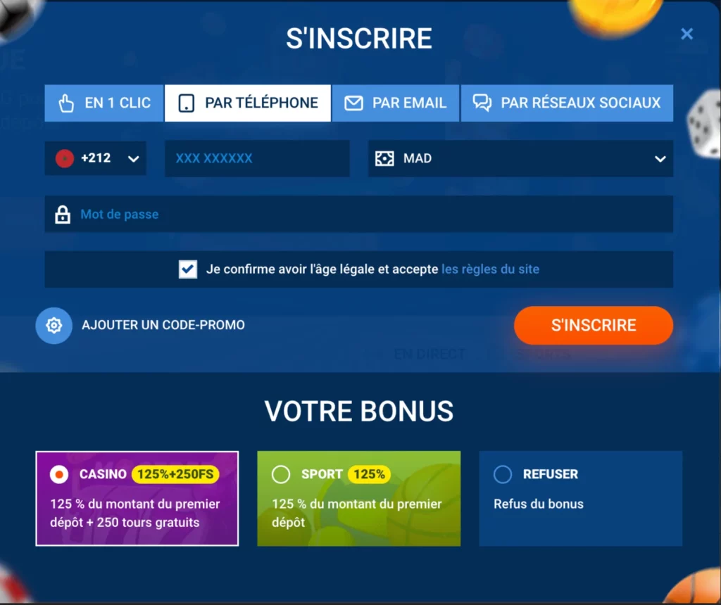 Le processus d'inscription de MostBet Casino MA avec des options d'inscription rapides par téléphone, e-mail et réseaux sociaux pour les joueurs marocains.

